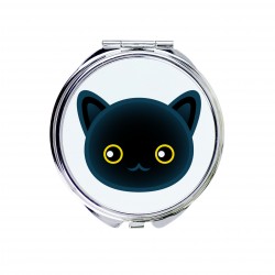 Uno specchio tascabile con un gatto del Bombay americano. Una nuova collezione con il simpatico gatto Art-Dog