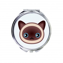 Un espejo de bolsillo con un gato de Gato siamés. Una nueva colección con el lindo gato Art-Dog
