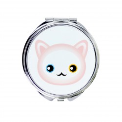 Uno specchio tascabile con un gatto del Gatto d'Angora. Una nuova collezione con il simpatico gatto Art-Dog
