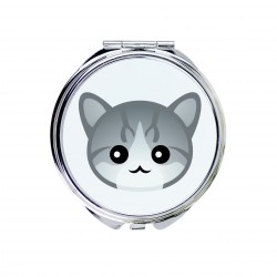 Un espejo de bolsillo con un gato de Aegean. Una nueva colección con el lindo gato Art-Dog