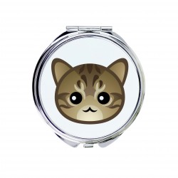 Uno specchio tascabile con un gatto del Dragon Li. Una nuova collezione con il simpatico gatto Art-Dog
