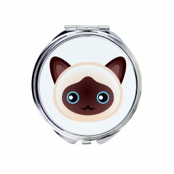 Un espejo de bolsillo con un gato de Sagrado de Birmania. Una nueva colección con el lindo gato Art-Dog