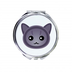 Un espejo de bolsillo con un gato de Korat. Una nueva colección con el lindo gato Art-Dog