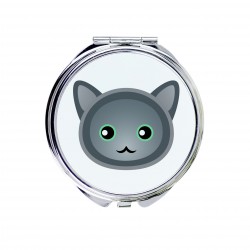 Un espejo de bolsillo con un gato de Nebelung. Una nueva colección con el lindo gato Art-Dog
