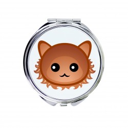 Uno specchio tascabile con un gatto del LaPerm. Una nuova collezione con il simpatico gatto Art-Dog