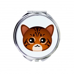 Uno specchio tascabile con un gatto del Toyger. Una nuova collezione con il simpatico gatto Art-Dog