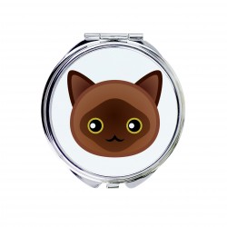 Un espejo de bolsillo con un gato de Burmés. Una nueva colección con el lindo gato Art-Dog