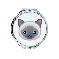 Uno specchio tascabile con un gatto del Javanese cat. Una nuova collezione con il simpatico gatto Art-Dog