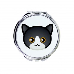 Un espejo de bolsillo con un gato de Gato Manx. Una nueva colección con el lindo gato Art-Dog