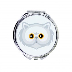 Uno specchio tascabile con un gatto del Persiano. Una nuova collezione con il simpatico gatto Art-Dog