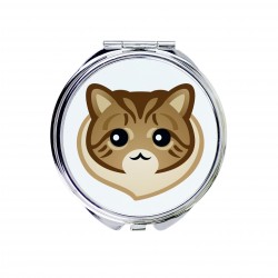 Un espejo de bolsillo con un gato de Sibérien. Una nueva colección con el lindo gato Art-Dog