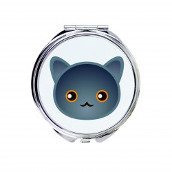Ein Taschenspiegel mit einer Chartreux. Eine neue Kollektion mit der süßen Art-Dog Katze