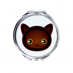 Un espejo de bolsillo con un gato de Habana Brown. Una nueva colección con el lindo gato Art-Dog