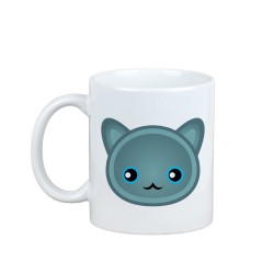 Profitant d'une tasse avec mon chat Bleu russe - une tasse avec un chat mignon