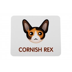 Una almohadilla de mouse de computadora con un gato de Cornish Rex. Una nueva colección con el lindo gato Art-dog