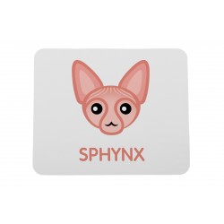 Una almohadilla de mouse de computadora con un gato de Sphynx. Una nueva colección con el lindo gato Art-dog