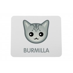 Una almohadilla de mouse de computadora con un gato de Burmilla. Una nueva colección con el lindo gato Art-dog