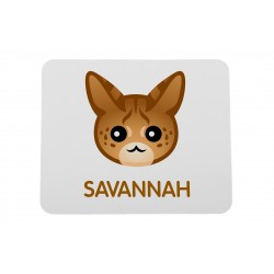Una almohadilla de mouse de computadora con un gato de Savannah. Una nueva colección con el lindo gato Art-dog