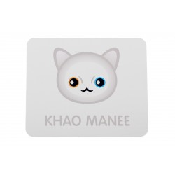 Una almohadilla de mouse de computadora con un gato de Khao Manee. Una nueva colección con el lindo gato Art-dog