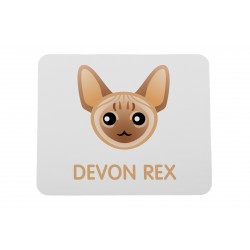 Una almohadilla de mouse de computadora con un gato de Devon rex. Una nueva colección con el lindo gato Art-dog