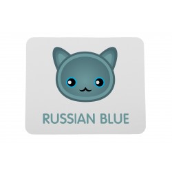 Una almohadilla de mouse de computadora con un gato de Azul ruso. Una nueva colección con el lindo gato Art-dog