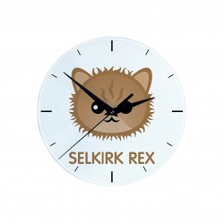 Une horloge avec un chat du Selkirk rex. Une nouvelle collection avec le joli chat Art-Dog
