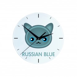 Une horloge avec un chat du Bleu russe. Une nouvelle collection avec le joli chat Art-Dog
