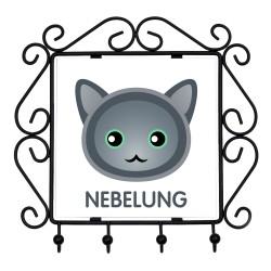Un estante clave con Nebelung. Una nueva colección con el lindo gato Art-dog