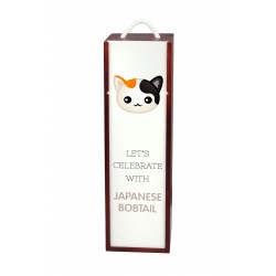 Celebremos con Bobtail japonés. Una caja de vino con el lindo gato Art-Dog