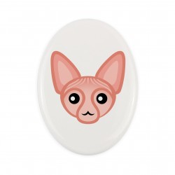 Una lapide in ceramica con un gatto del Sphynx. Gatto carino Art-Dog