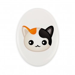 Una lapide in ceramica con un gatto del Bobtail giapponese. Gatto carino Art-Dog