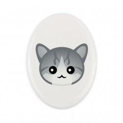 Una placa de cerámica con un gato de Aegean. Art-Dog cute cat