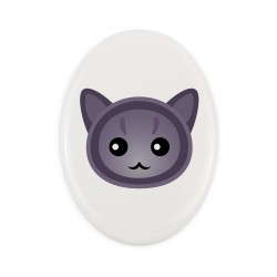 Una lapide in ceramica con un gatto del Korat. Gatto carino Art-Dog