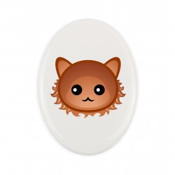 Una lapide in ceramica con un gatto del LaPerm. Gatto carino Art-Dog