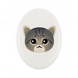 Una placa de cerámica con un gato de Gato atigrado. Art-Dog cute cat