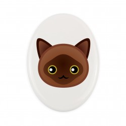 Una lapide in ceramica con un gatto del Burmese. Gatto carino Art-Dog