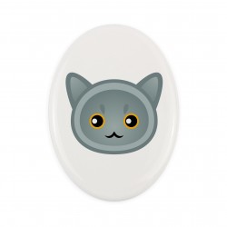 Una lapide in ceramica con un gatto del British Shorthair. Gatto carino Art-Dog