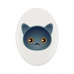 Una placa de cerámica con un gato de Chartreux. Art-Dog cute cat