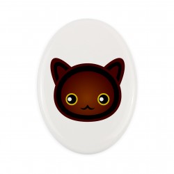 Una placa de cerámica con un gato de Habana Brown. Art-Dog cute cat