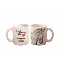 Frison - une tasse avec un cheval. "Good morning and love". De haute qualité tasse en céramique.