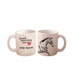 Irlandzki koń sportowy - kubek z wizerunkiem konia i napisem "Good morning and love...". Wysokiej jakości kubek ceramiczny.