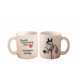 Morgan - una taza con un caballo. "Good morning and love...". Alta calidad taza de cerámica.