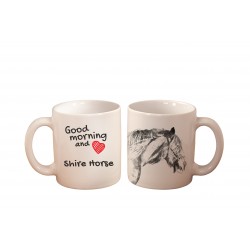 Kubek z wizerunkiem konia i napisem "Good morning and love...". Wysokiej jakości kubek ceramiczny.