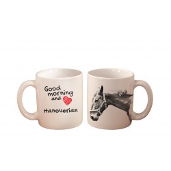 Hanoverian - ein Becher mit einem Pferd. "Good morning and love ...". Hochwertige Keramik überfallen.