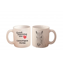 Camargue - una tazza con un cavallo. "Good morning and love ...". Di alta qualità tazza di ceramica.