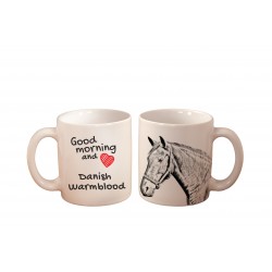 Duński warmblood - kubek z wizerunkiem konia i napisem "Good morning and love...". Wysokiej jakości kubek ceramiczny.