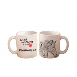 Freiberger - ein Becher mit einem Pferd. "Good morning and love ...". Hochwertige Keramik überfallen.