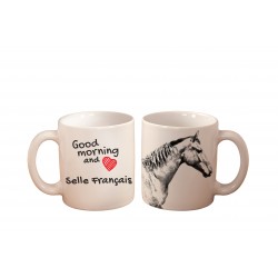 Kubek z wizerunkiem konia i napisem "Good morning and love...". Wysokiej jakości kubek ceramiczny.