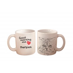 Kot perski - kubek z wizerunkiem kota i napisem "Good morning and love...". Wysokiej jakości kubek ceramiczny.