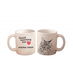 Maine-Coon-Katze - ein Becher mit einem Katze. "Good morning and love ...". Hochwertige Keramik überfallen.
